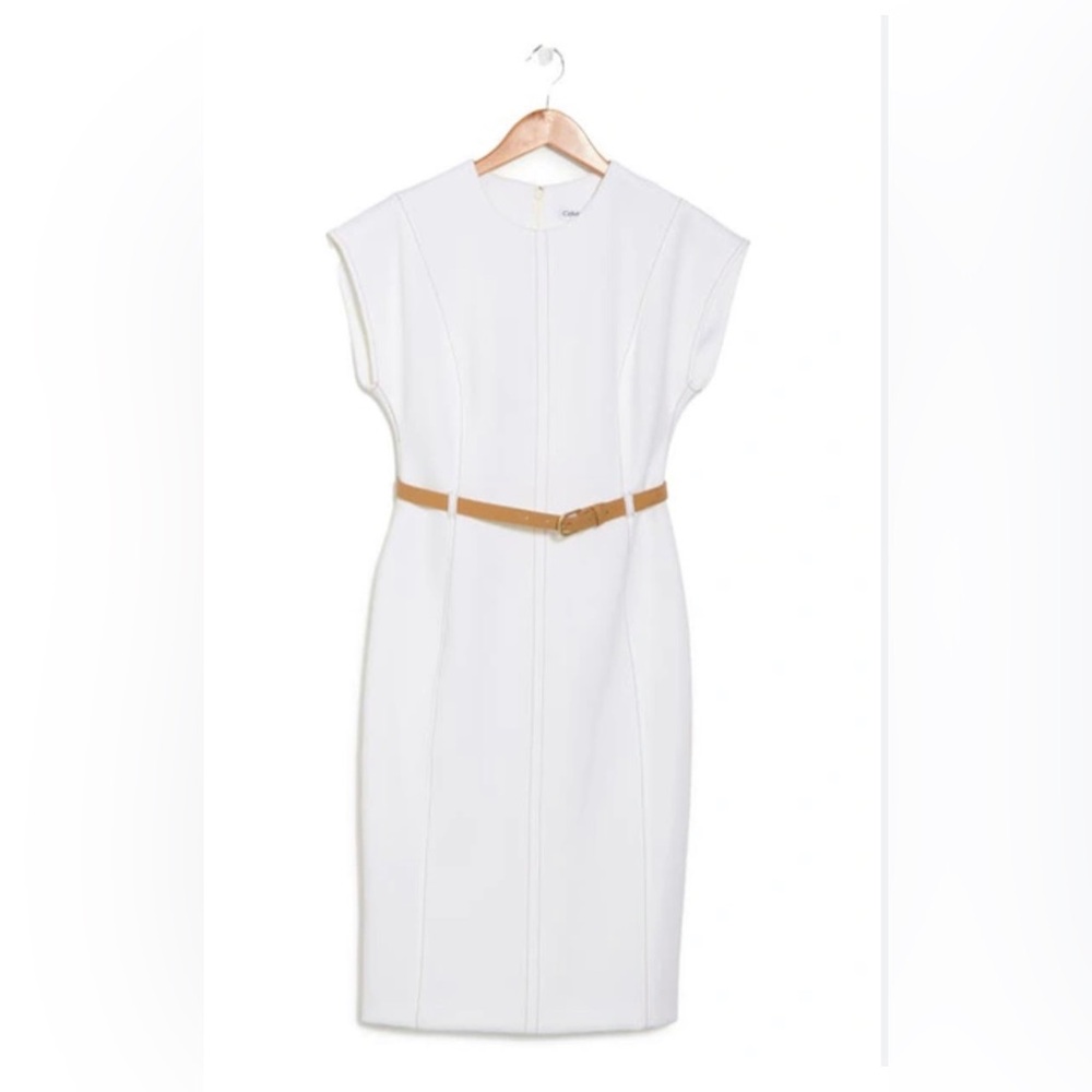 Calvin Klein White sheath dress with belt size 4